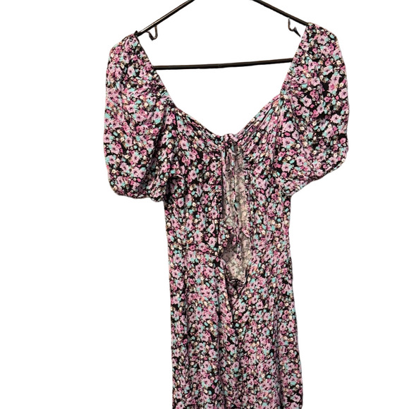 Topshop Floral Print Puff Short Sleeve Maxi Dress with Open Back Size 6 - Picture 7 of 8